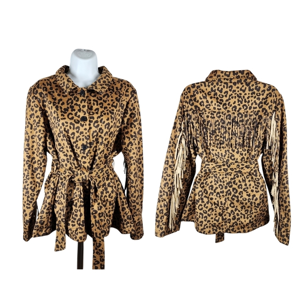 CATO ANIMAL PRINT FRINGED JACKET